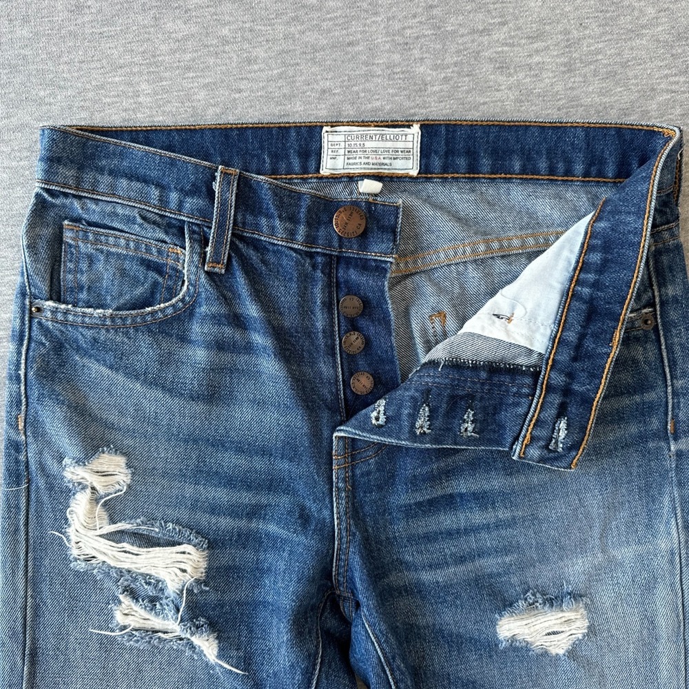 Current Elliott The Slouchy Skinny Jeans Zephyr Destroy Blue W24 Made in USA - Picture 4 of 16